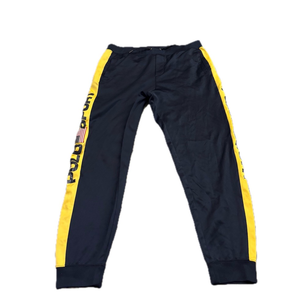 Polo Sport Ralph Lauren Kids XL 18-20 Navy Blue Yellow Logo Track Pants Joggers